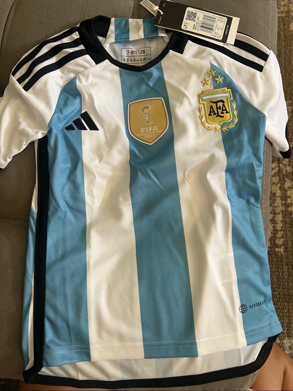 adidas Argentina Kids Soccer Jersey - Light Blue & White with Gold Badge